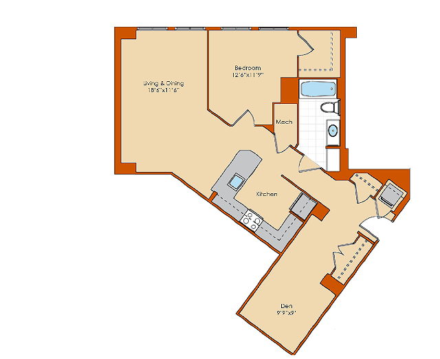 1 Bedroom Floor Plan 1 | Washington DC Apartments | Park Triangle Apartments Lofts and Flats