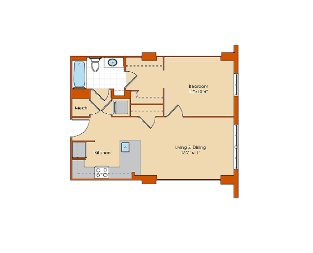 1 Bedroom Floor Plan 2 | Washington DC Apartments | Park Triangle Apartments Lofts and Flats