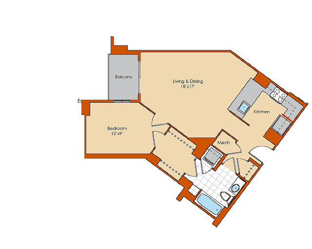 1 Bedroom Floor Plan 3 | Washington DC Apartments | Park Triangle Apartments Lofts and Flats