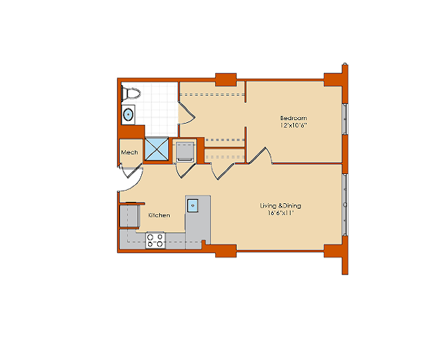 1 Bedroom Floor Plan 4 | Washington DC Apartments | Park Triangle Apartments Lofts and Flats