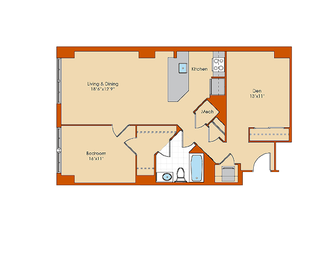 1 Bedroom Floor Plan 9 | Washington DC Apartments | Park Triangle Apartments Lofts and Flats