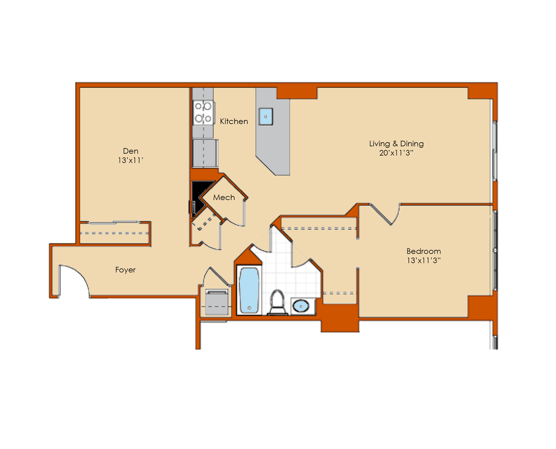 1 Bedroom Floor Plan 10 | Washington DC Apartments | Park Triangle Apartments Lofts and Flats