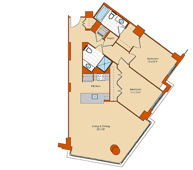 2 Bedroom Floor Plan | Apartments In Washington DC | Park Triangle Apartments Lofts and Flats