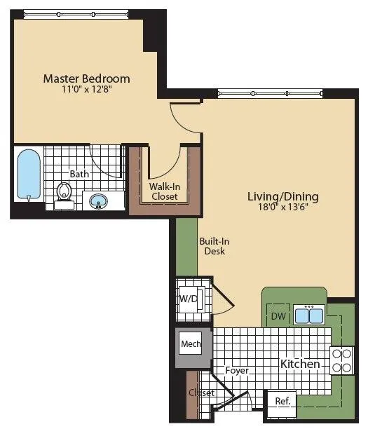 1 Bedroom Floor Plan | North Bethesda Luxury Apartments | Meridian at Grosvenor Station