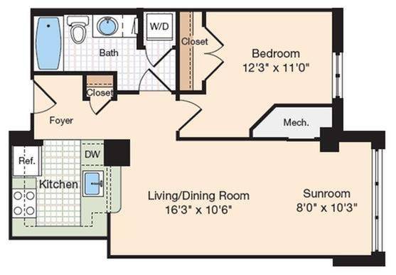 1 Bed Floor Plan | Meridian at Eisenhower | Alexandria, VA Apartments