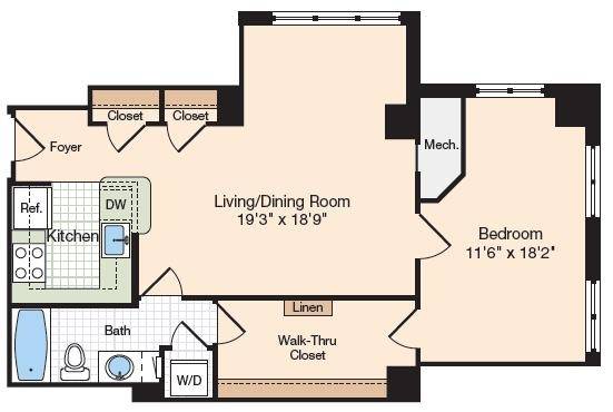 1 Bed Floor Plan | Meridian at Eisenhower | Alexandria, VA Apartments