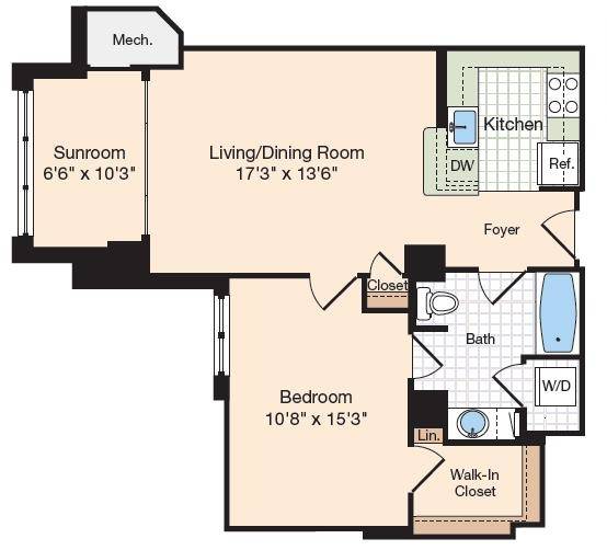 1 Bed Floor Plan | Meridian at Eisenhower | Alexandria, VA Apartments