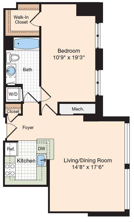 1 Bed Floor Plan | Meridian at Eisenhower | Alexandria, VA Apartments