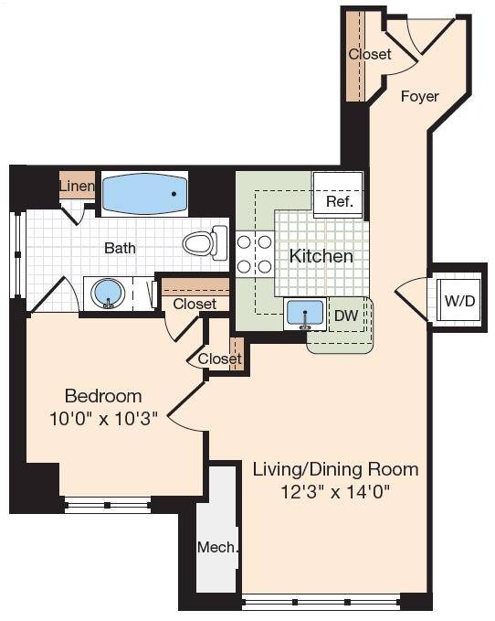 1 Bed Floor Plan | Meridian at Eisenhower | Alexandria, VA Apartments