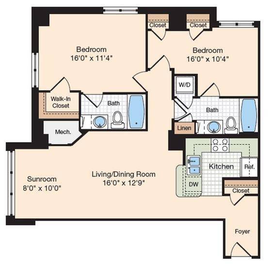 2 Bed Floor Plan | Meridian at Eisenhower | Alexandria, VA Apartments