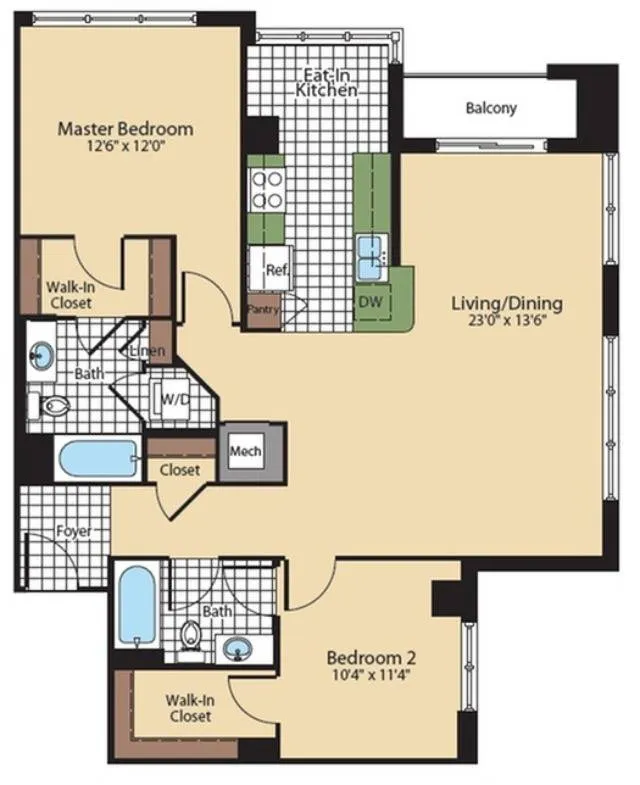 The Debussy Floor Plan- 1209 Square Feet | Luxury Bethesda Apartments | Meridian at Grosvenor Station