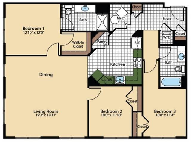 3 Bedroom Floor Plan | The Madison at Ballston Station 2