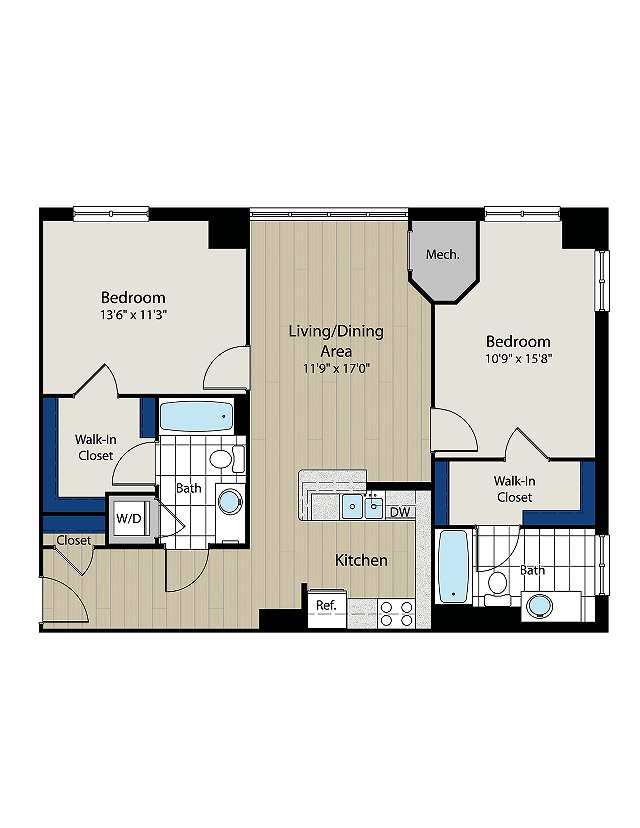 The Kennedy One Floor Plan | Meridian at Gallery Place | Washington, DC Apartments
