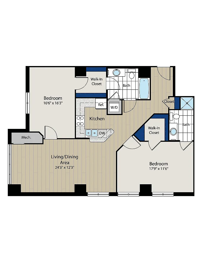 The Belmont One Floor Plan | Luxury Washington, DC Apartments | Meridian at Gallery Place