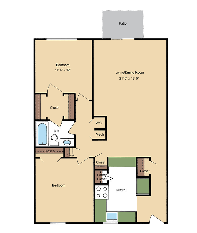 Two Bedroom One Bath Third Floor