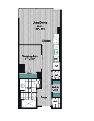 Image of M2 1B-Jr-2 Floor Plan | Meridian on First | Navy Yard Apartments | Washington DC Apartments