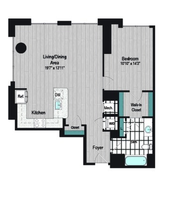 Image of M2 1B-11a Floor Plan | Meridian on First | Navy Yard Apartments | Washington DC Apartments