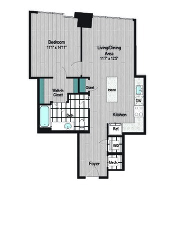 Image of M2 1B-1a Type A Floor Plan | Meridian on First | Navy Yard Apartments | Washington DC Apartments