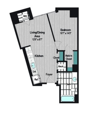Image of M2 1B-3a Floor Plan | Meridian on First | Navy Yard Apartments | Washington DC Apartments
