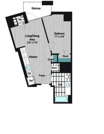 Image of M2 1B-3b Type A Floor Plan | Meridian on First | Navy Yard Apartments | Washington DC Apartments