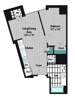 Image of M2 1B-3c Type A Floor Plan | Meridian on First | Navy Yard Apartments | Washington DC Apartments
