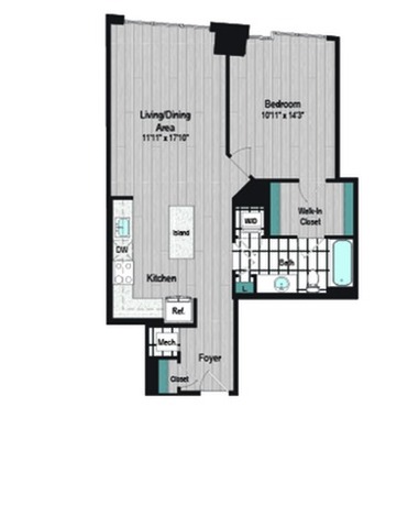 Image of M2 1B-4 Floor Plan | Meridian on First | Navy Yard Apartments | Washington DC Apartments