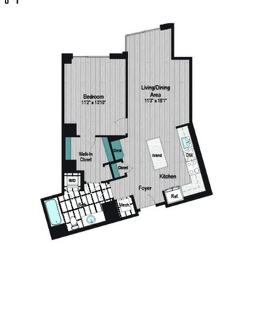 Image of M2 1B-5 Floor Plan | Meridian on First | Navy Yard Apartments | Washington DC Apartments