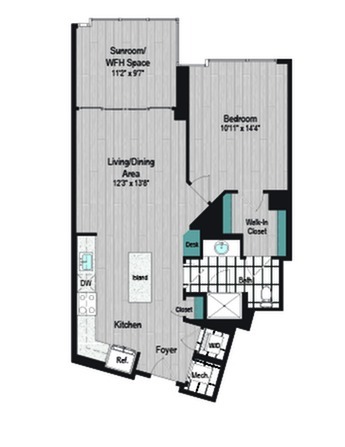 Image of M2 1B-6b Floor Plan | Meridian on First | Navy Yard Apartments | Washington DC Apartments