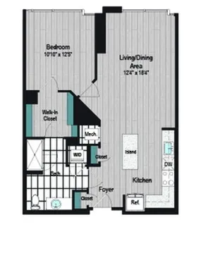 Image of M2 1B-8a Type A Floor Plan | Meridian on First | Navy Yard Apartments | Washington DC Apartments