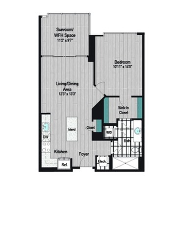 Image of M2 1B-9b Floor Plan | Meridian on First | Navy Yard Apartments | Washington DC Apartments