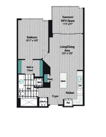 Image of M2 1B-9b Floor Plan | Meridian on First | Navy Yard Apartments | Washington DC Apartments