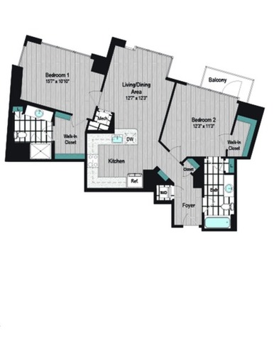 Image of M2 2B-1a Floor Plan | Meridian on First | Navy Yard Apartments | Washington DC Apartments