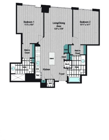 Image of M2 2B-2 Floor Plan | Meridian on First | Navy Yard Apartments | Washington DC Apartments
