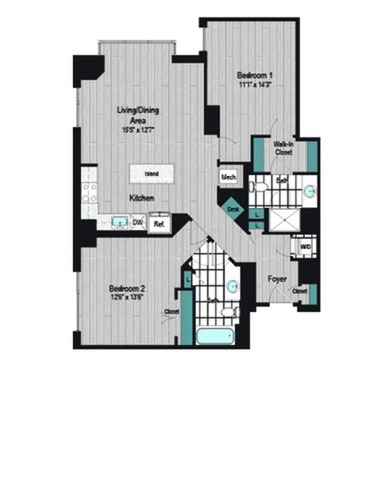 Image of M2 2B-3 Floor Plan | Meridian on First | Navy Yard Apartments | Washington DC Apartments
