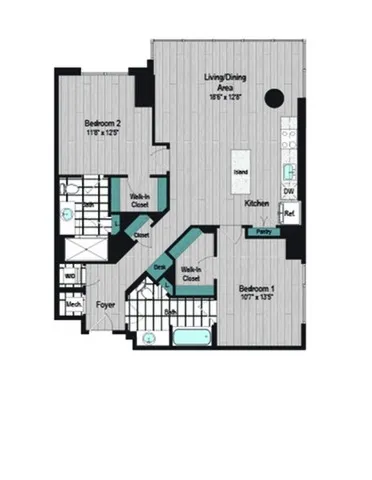 Image of M2 2B-4a Floor Plan | Meridian on First | Navy Yard Apartments | Washington DC Apartments