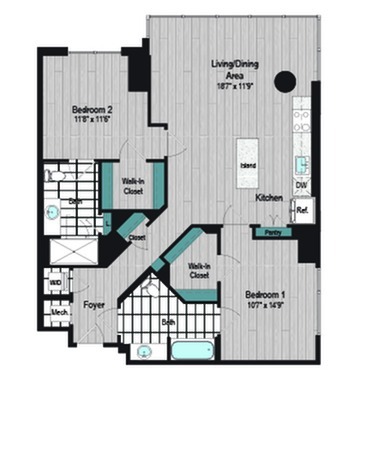 Image of M2 2B-4b Type A Floor Plan | Meridian on First | Navy Yard Apartments | Washington DC Apartments