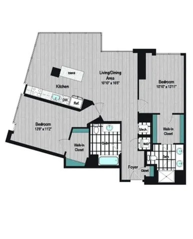 Image of M2 2B-5b Type A Floor Plan | Meridian on First | Navy Yard Apartments | Washington DC Apartments