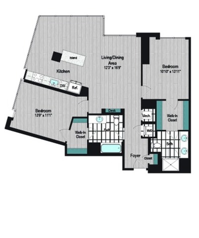 Image of M2 2B-5d Floor Plan | Meridian on First | Navy Yard Apartments | Washington DC Apartments