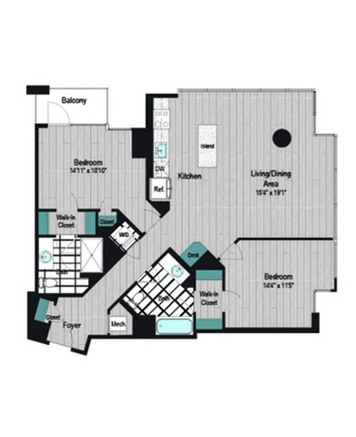 Image of M2 2B-6a Floor Plan | Meridian on First | Navy Yard Apartments | Washington DC Apartments