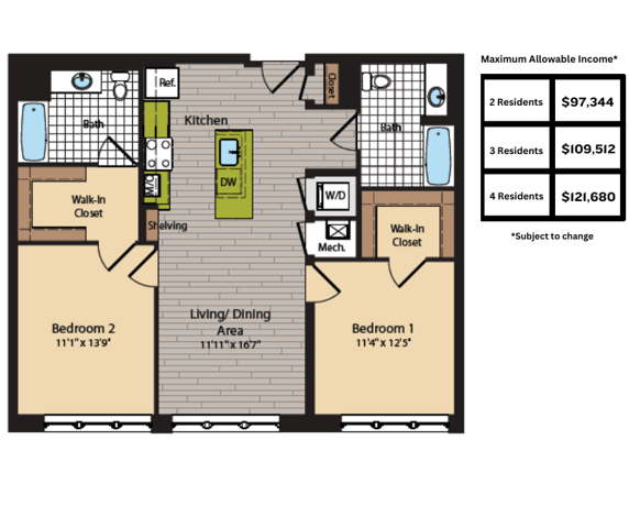 Image of the Eisenhower Floor Plan | 360 H Street | Affordable Apartments in Washington DC