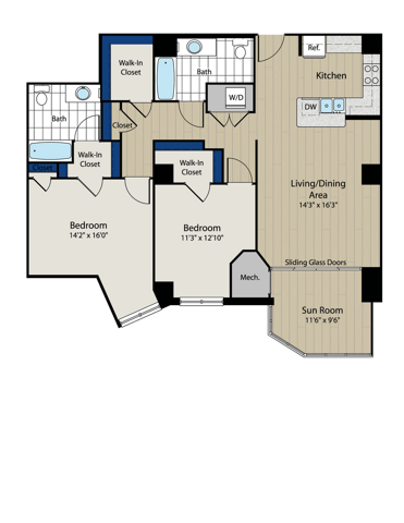 Image of the Chesapeake 1 Floor Plan | Meridian at Gallery Place | Washington DC Apartments