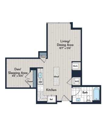 S-1 Studio With Sleeping Area Floor Plan | Meridian 2250 at Eisenhower Station | Luxury Alexandria VA Apartments