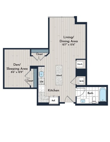 S-1a Studio With Sleeping Area Floor Plan | Meridian 2250 at Eisenhower Station | Luxury Alexandria VA Apartments