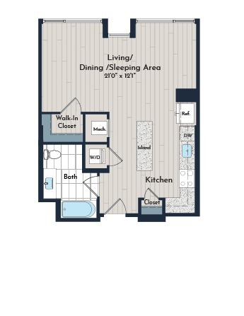 S-2 Studio Floor Plan }S-2 Studio Floor Plan | Meridian 2250 at Eisenhower Station | Luxury Alexandria VA Apartments