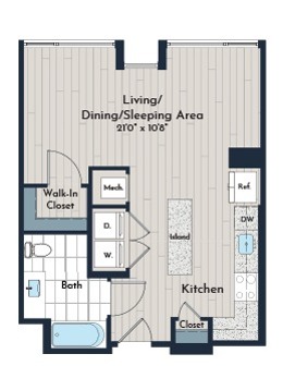 S-2 ANSI A Studio Floor Plan | Meridian 2250 at Eisenhower Station | Luxury Alexandria VA Apartments