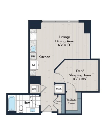 SD-1 Studio With Sleeping Area Floor Plan | Meridian 2250 at Eisenhower Station | Luxury Alexandria VA Apartments