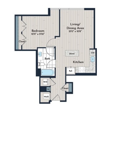 1B-1 One Bedroom Floor Plan | Meridian 2250 at Eisenhower Station | Luxury Alexandria VA Apartments