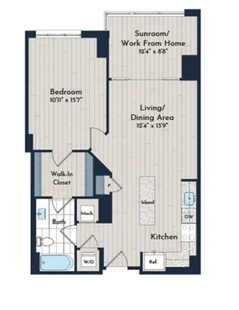 1Bs-1 Floor Plan | Meridian 2250 at Eisenhower Station | Luxury Alexandria VA Apartments
