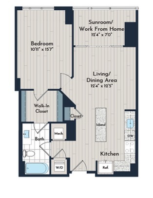 1BS-1b Floor Plan | Meridian 2250 at Eisenhower Station | Luxury Alexandria VA Apartments