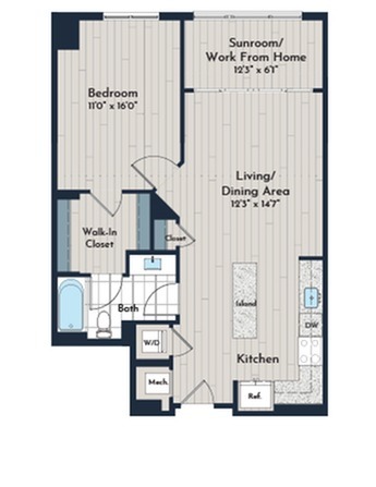 1BS-6bm Floor Plan | Meridian 2250 at Eisenhower Station | Luxury Alexandria VA Apartments